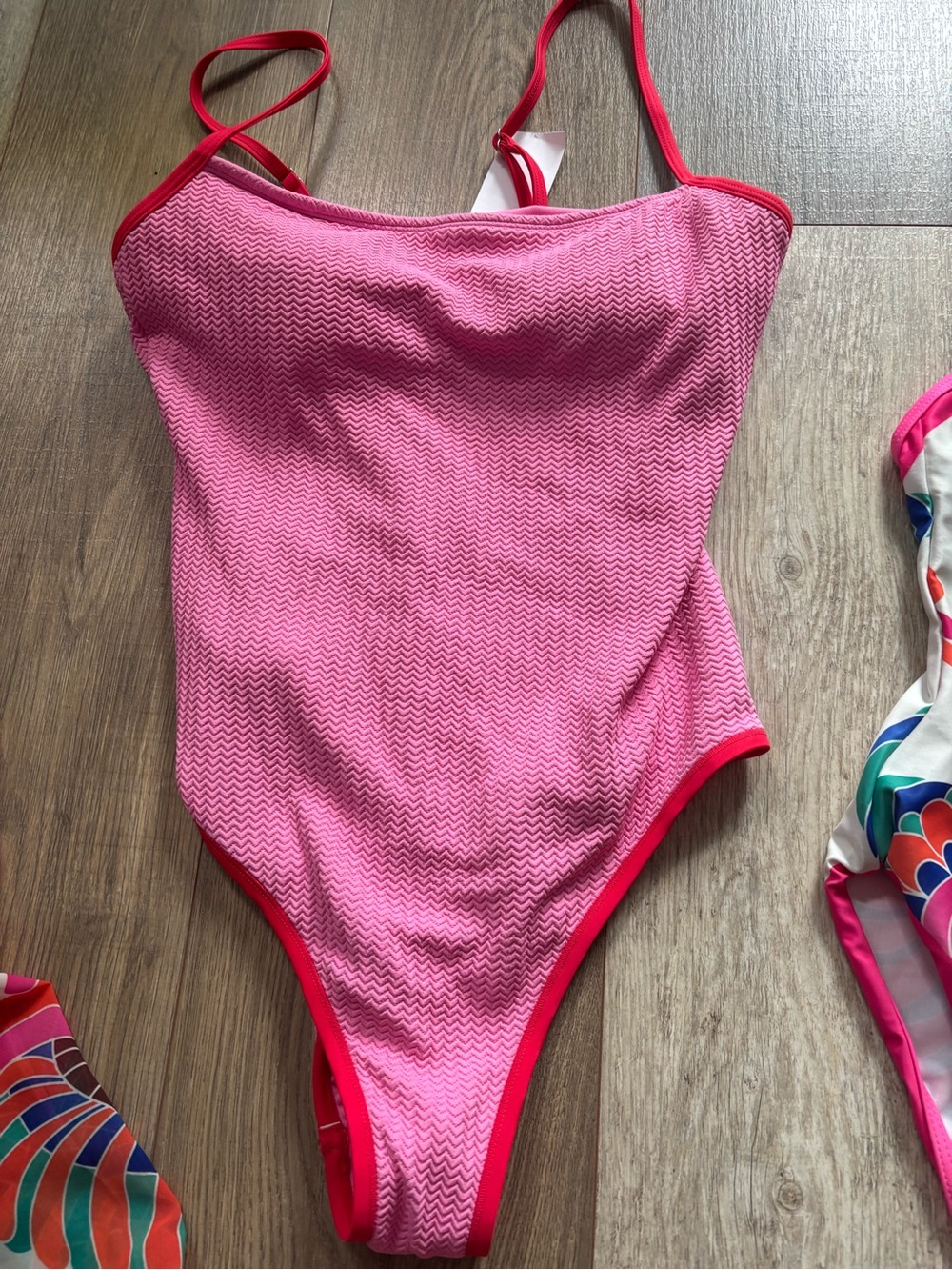 Cupshe Bright Pink One-Piece Swimsuit Set with Floral Print Wrap. All 3! NWT - Picture 3 of 3